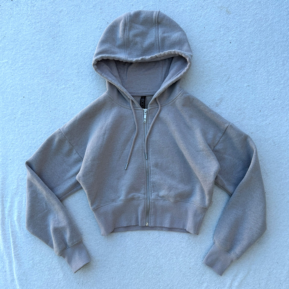 Cotton On Body Cropped Zipped Hoodie Women's Size S Gray Full Zip Sweatshirt
